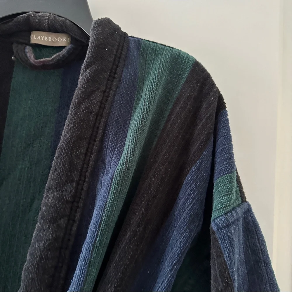 Vintage 80s/90s Claybrooke Green Blue Thick Terrycloth Robe Unisex One Size Bath - Picture 4 of 16